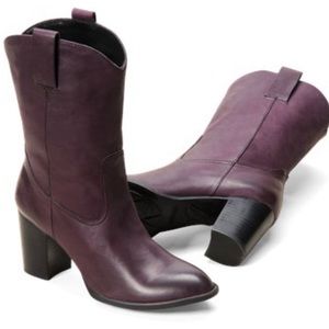 Born Crown Allegra Purple Heeled Leather Boots EUC